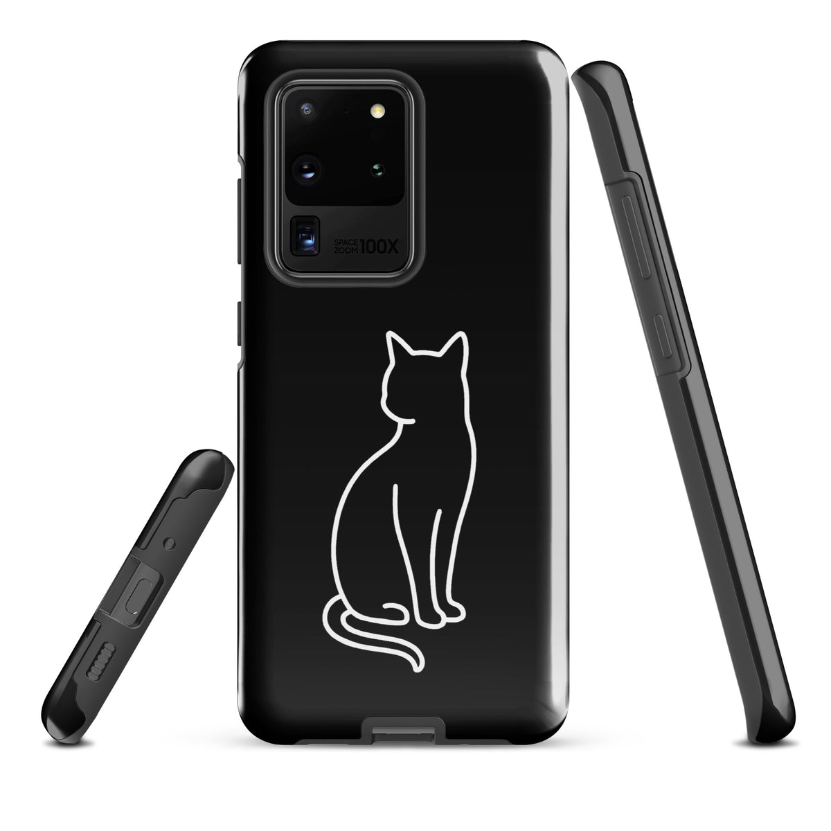 Phone Case for Samsung Galaxy with Sitting Cat design in black and white, perfect for modern cat lovers seeking style and protection.