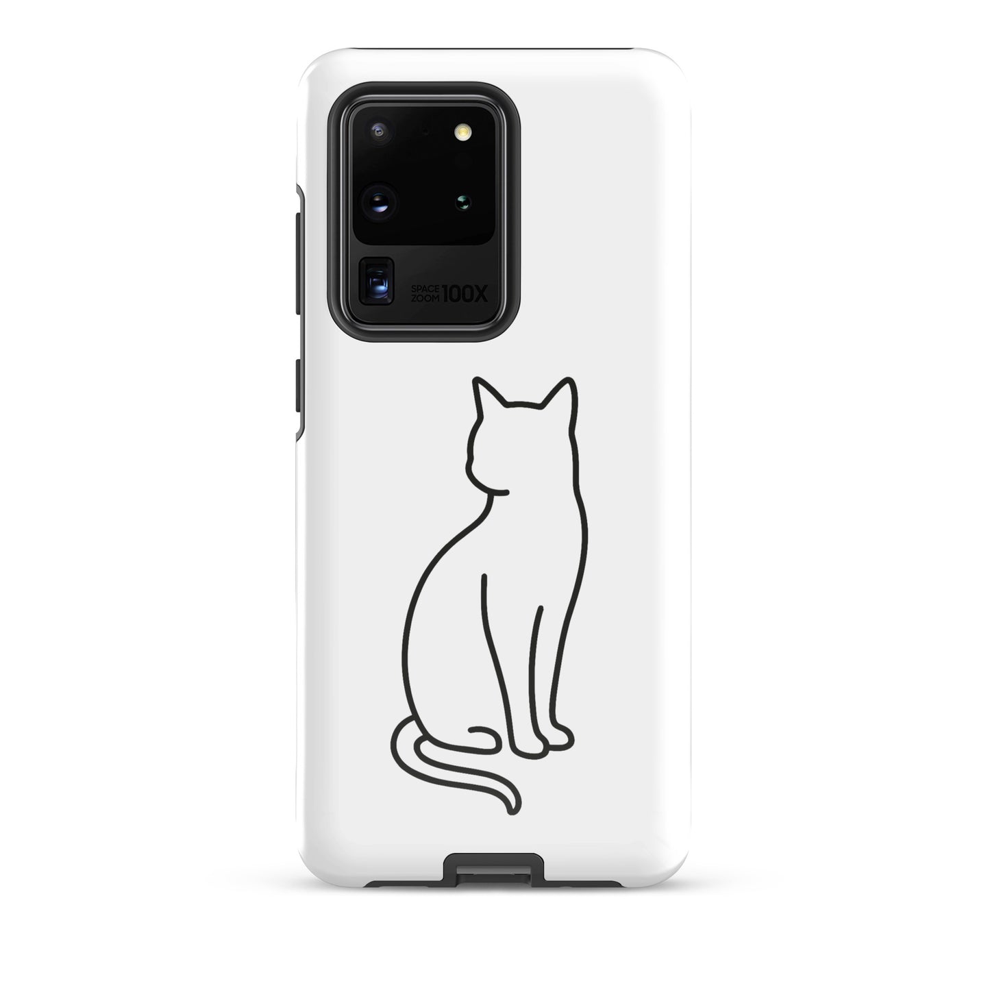 Phone Case for Samsung Galaxy with sitting cat design in white and black, ideal for modern pet lovers seeking style and protection.