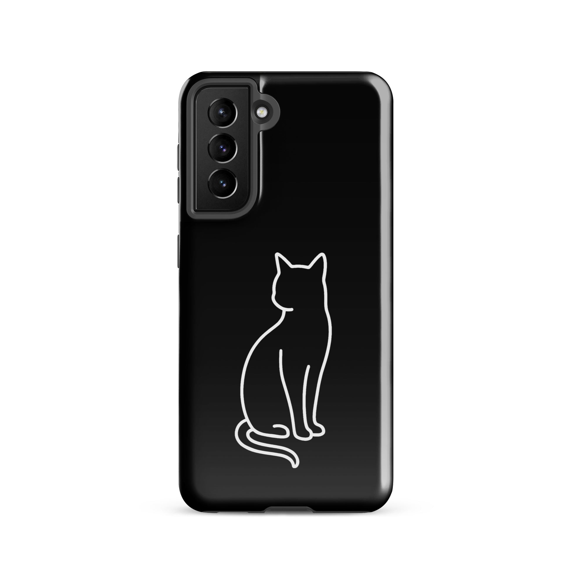 Phone Case for Samsung Galaxy with minimalist sitting cat design in black and white for modern pet lovers.