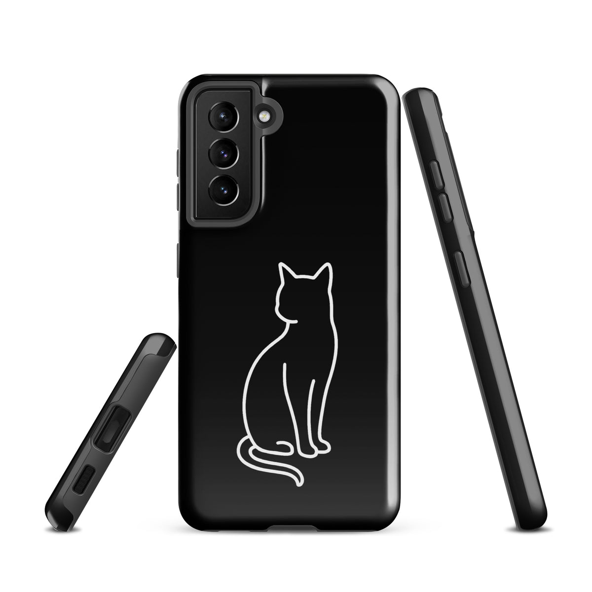 Phone Case for Samsung Galaxy with sitting cat design in black and white for modern pet lovers.