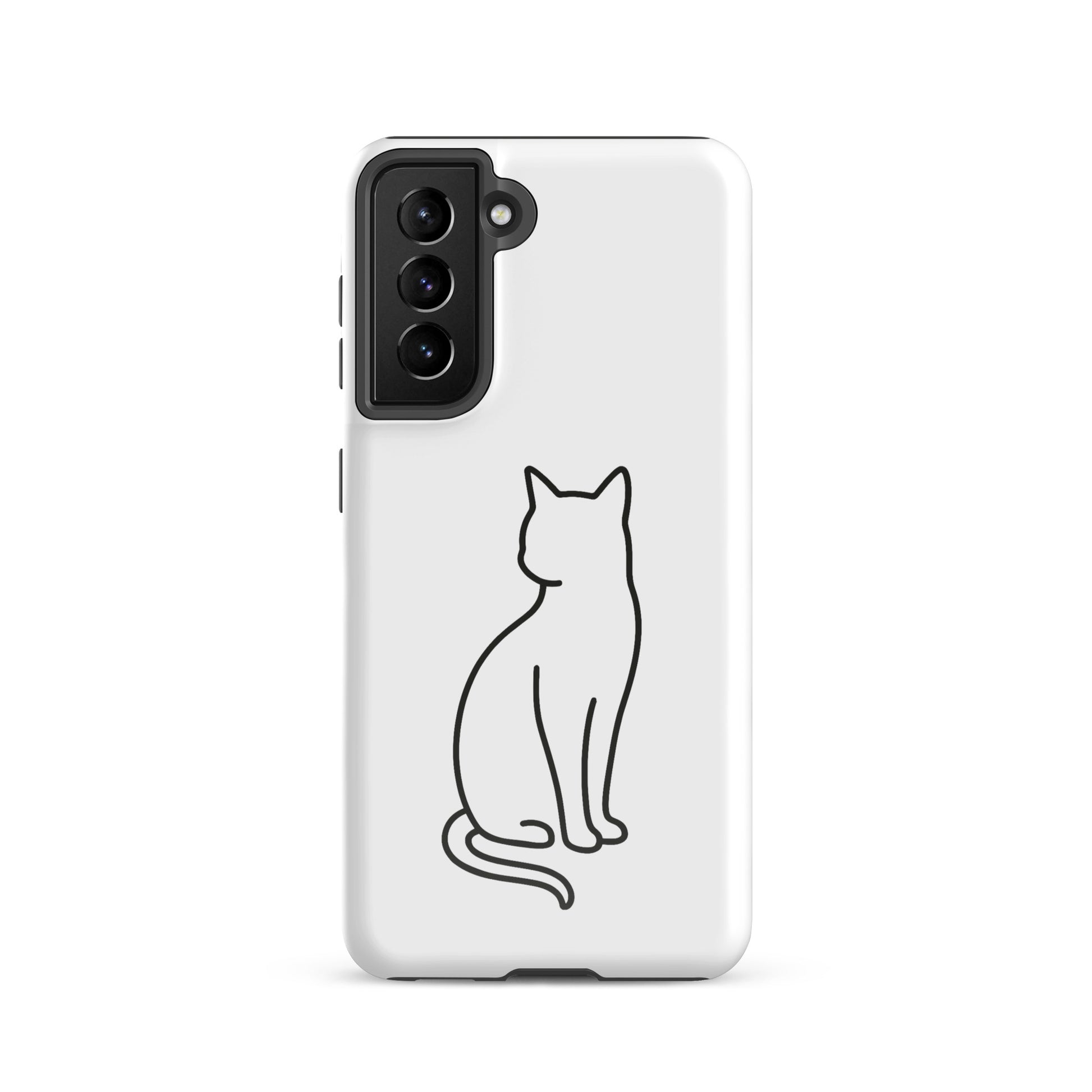 Phone Case for Samsung Galaxy in white, featuring minimalist cat outline for stylish pet lovers