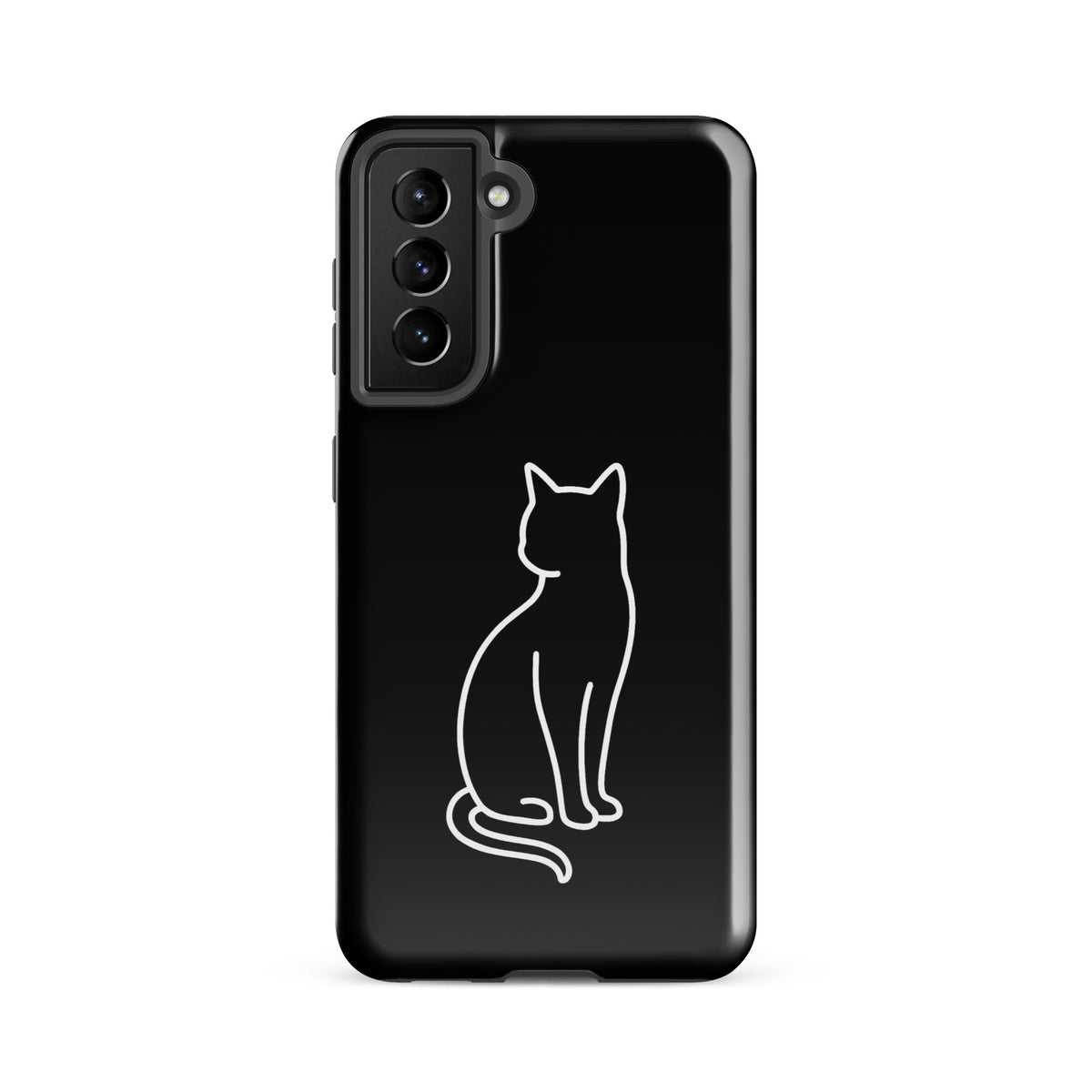 Phone Case for Samsung Galaxy with sitting cat design, black and white, for modern pet lovers, provides dual-layer protection.