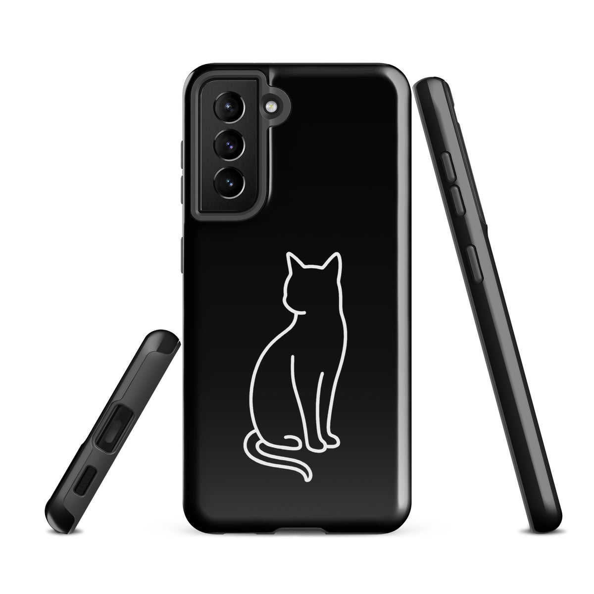 Phone Case for Samsung Galaxy with minimalist cat design in black and white, perfect for modern pet lovers.