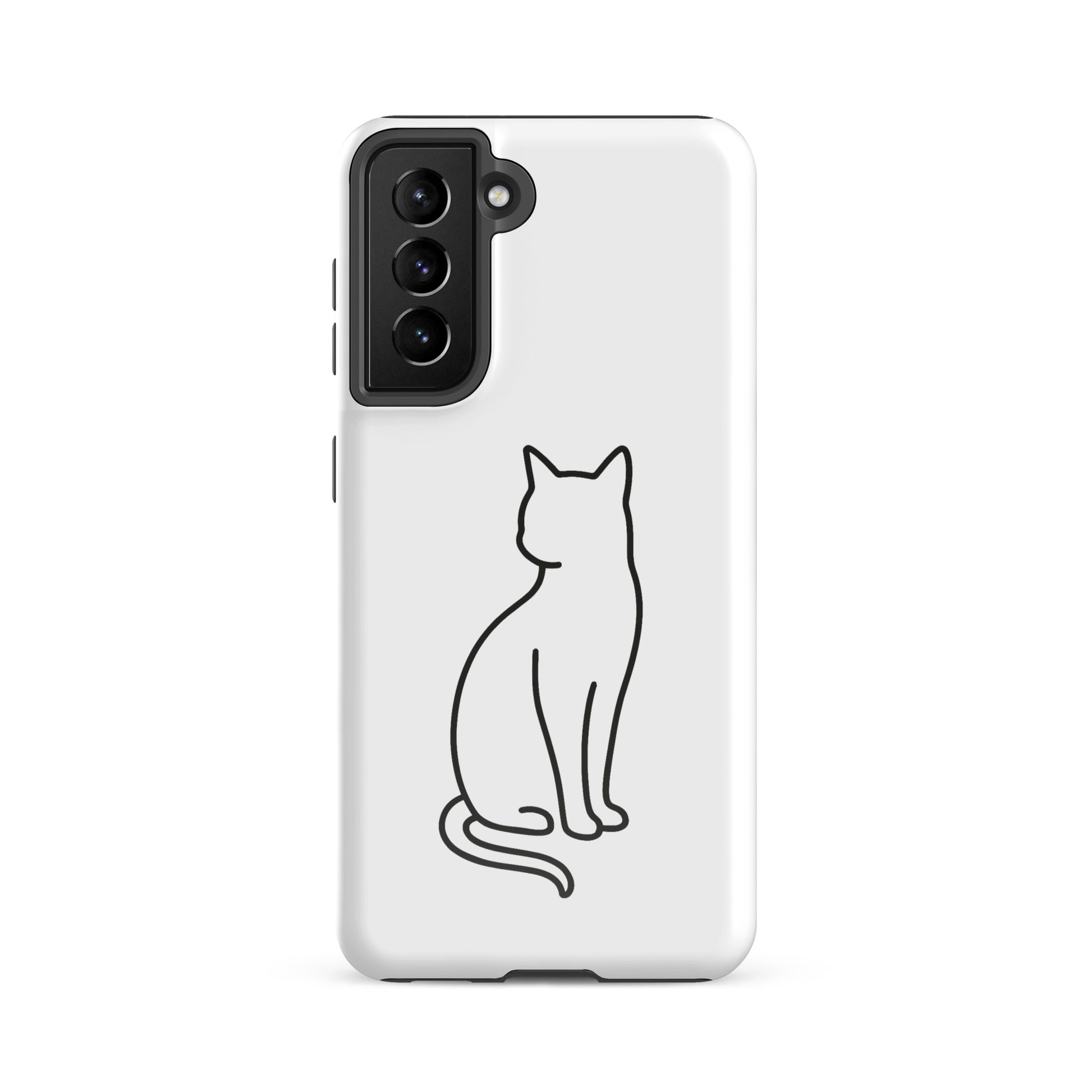 Phone Case for Samsung Galaxy with sitting cat design, black and white minimalist style for modern pet lovers, dual-layer protection.