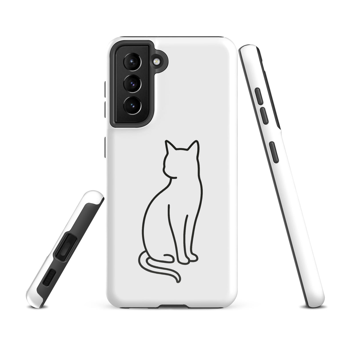 Phone Case for Samsung Galaxy with sitting cat design in white and black, perfect for modern pet lovers, offers stylish dual-layer protection.