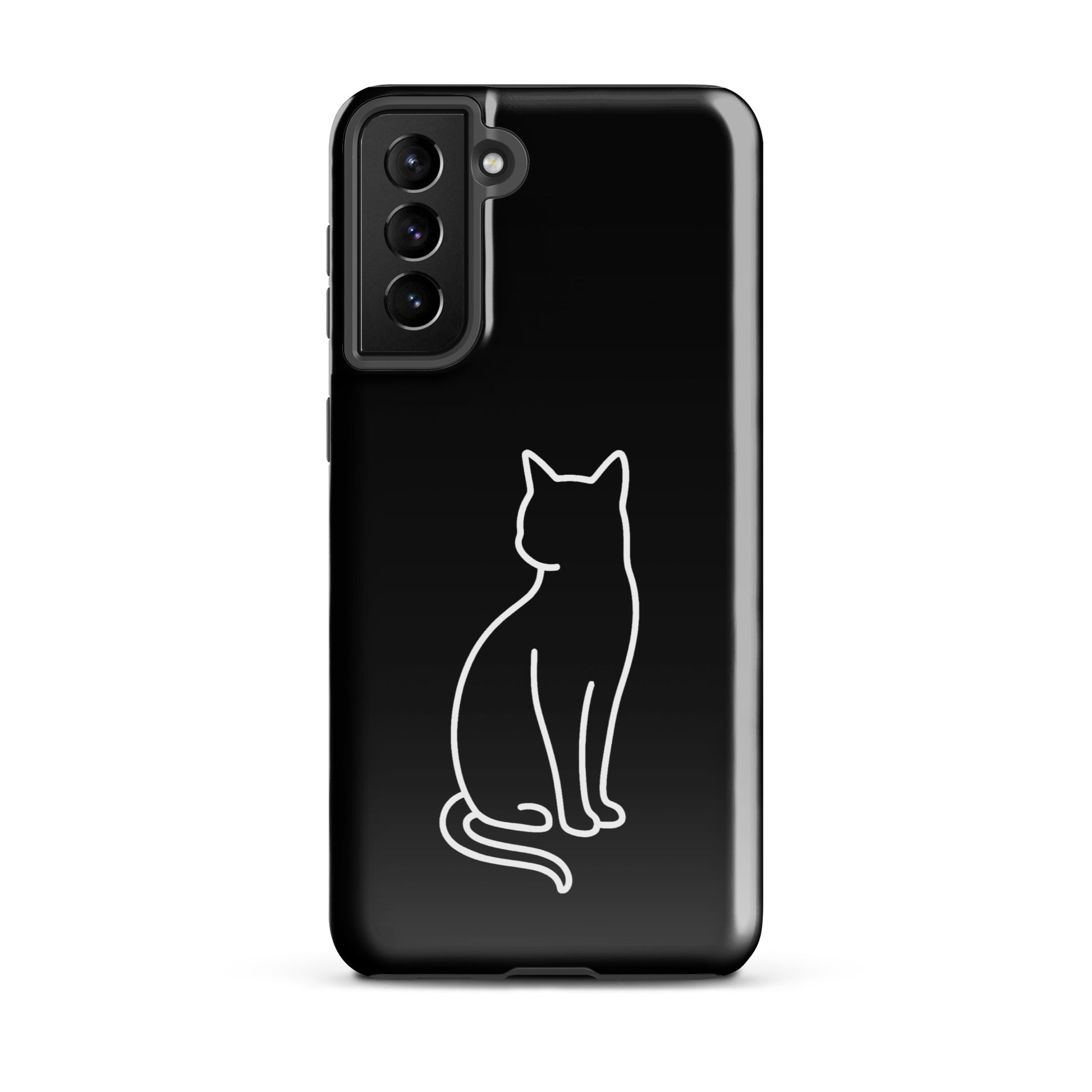 Phone Case for Samsung Galaxy with sitting cat design in black and white, perfect for modern pet lovers seeking style and protection.