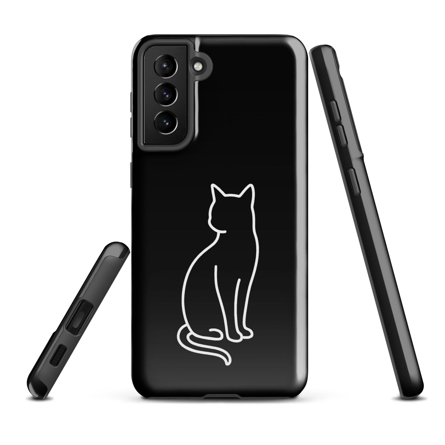 Black and white Phone Case for Samsung Galaxy with minimalist cat design for pet lovers.