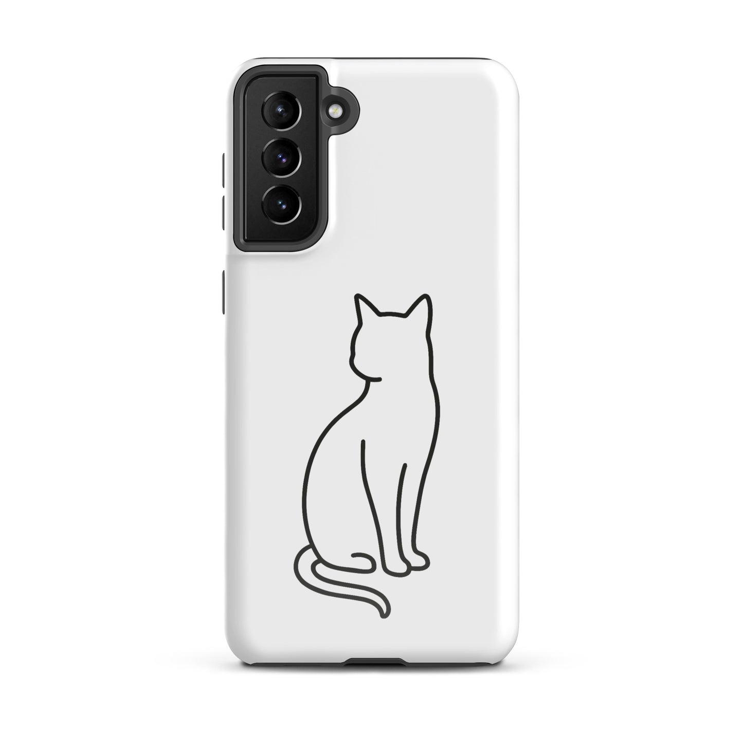 Phone Case for Samsung Galaxy with minimalist sitting cat design in white and black, ideal for modern cat enthusiasts.