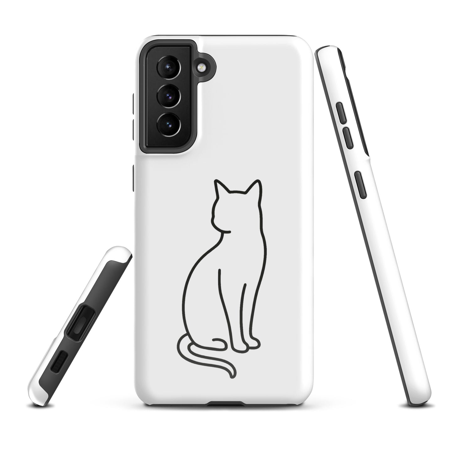 Phone Case for Samsung Galaxy with minimalist cat design in white and black, perfect for modern pet lovers, offering dual-layer protection.