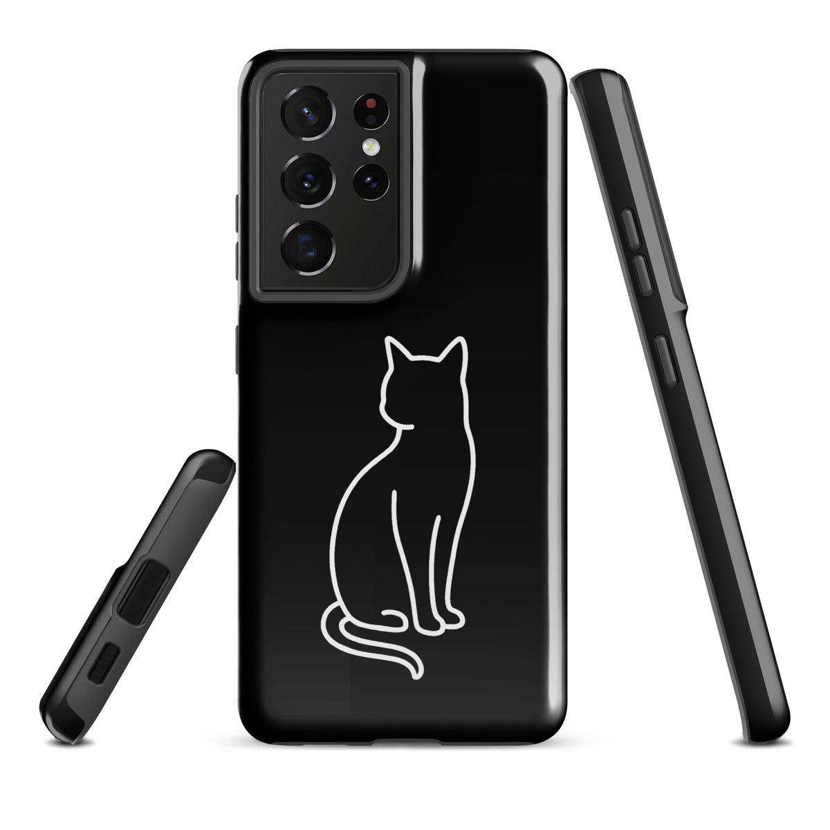 Black and white Phone Case for Samsung Galaxy with sleek sitting cat design, perfect for pet lovers seeking style and device protection.