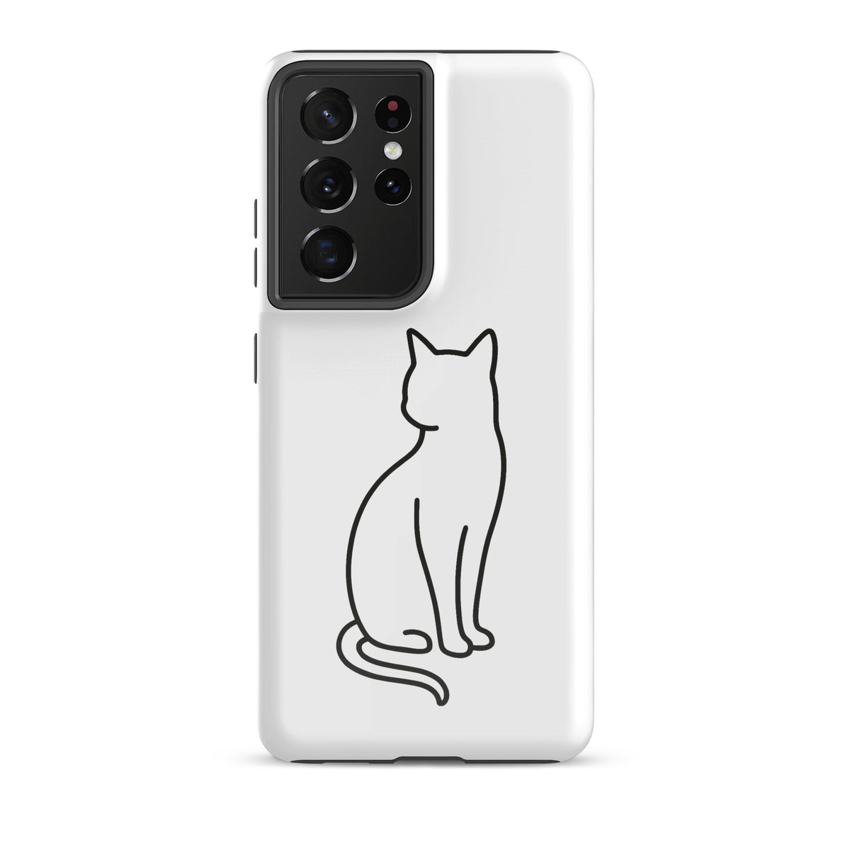 White Phone Case for Samsung Galaxy with minimalist black cat design for pet lovers.