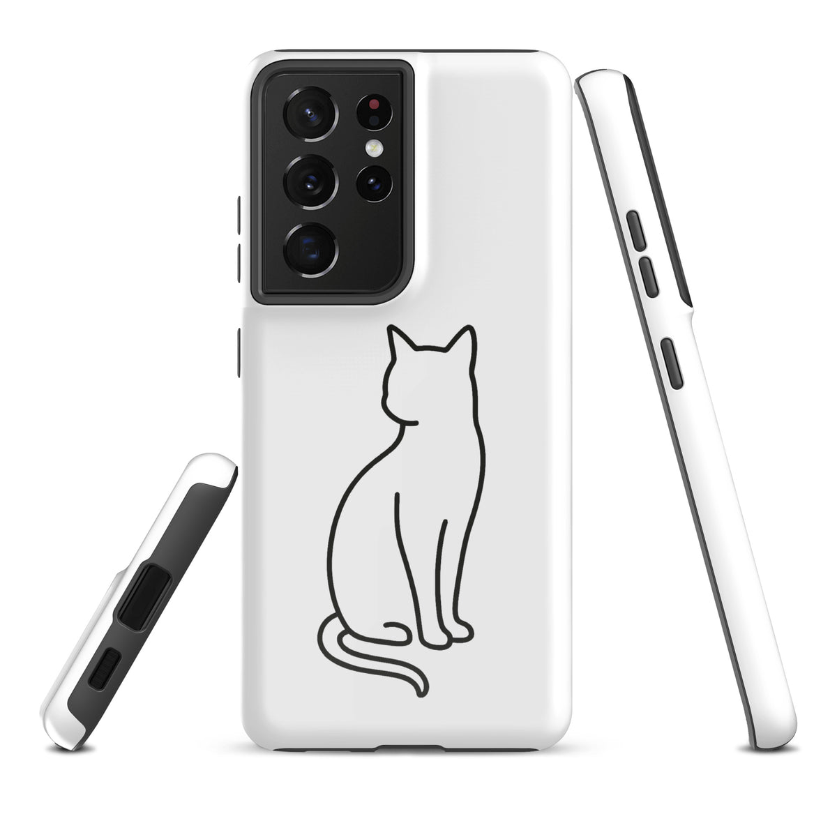 Phone Case for Samsung Galaxy with sitting cat design in white and black, perfect for modern pet lovers seeking style and protection.