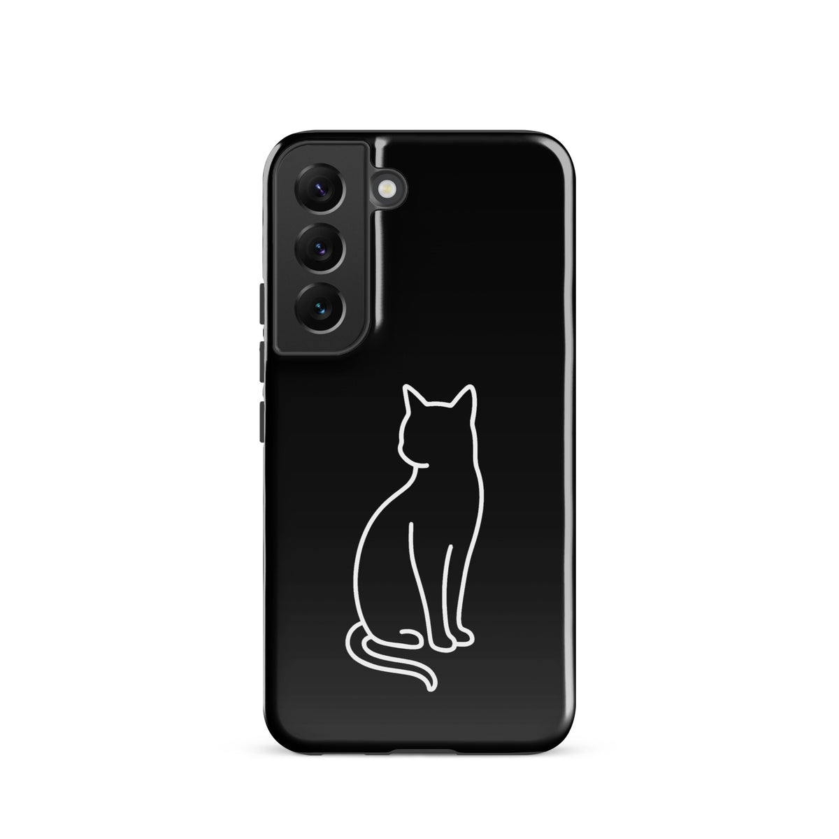 Phone Case for Samsung Galaxy featuring a minimalist sitting cat design for modern pet lovers in black and white.