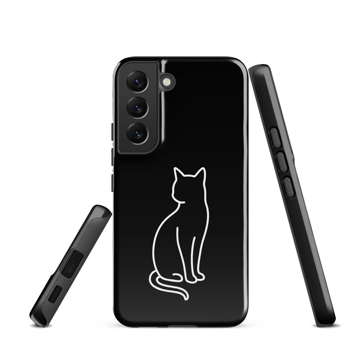 Black and white Phone Case for Samsung Galaxy featuring minimalist sitting cat design for modern pet lovers.