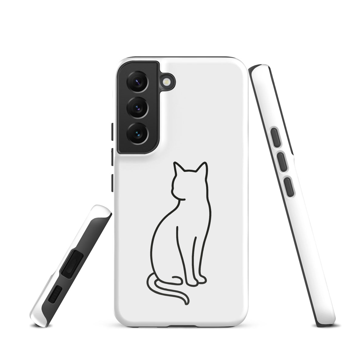 Phone Case for Samsung Galaxy with minimalist cat design in white and black, ideal for modern pet lovers seeking stylish protection.
