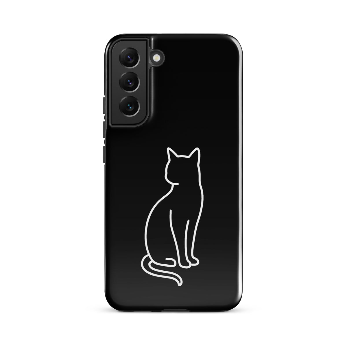 Stylish black and white Phone Case with cat design for Samsung Galaxy, offering sleek dual-layer protection for modern pet lovers.