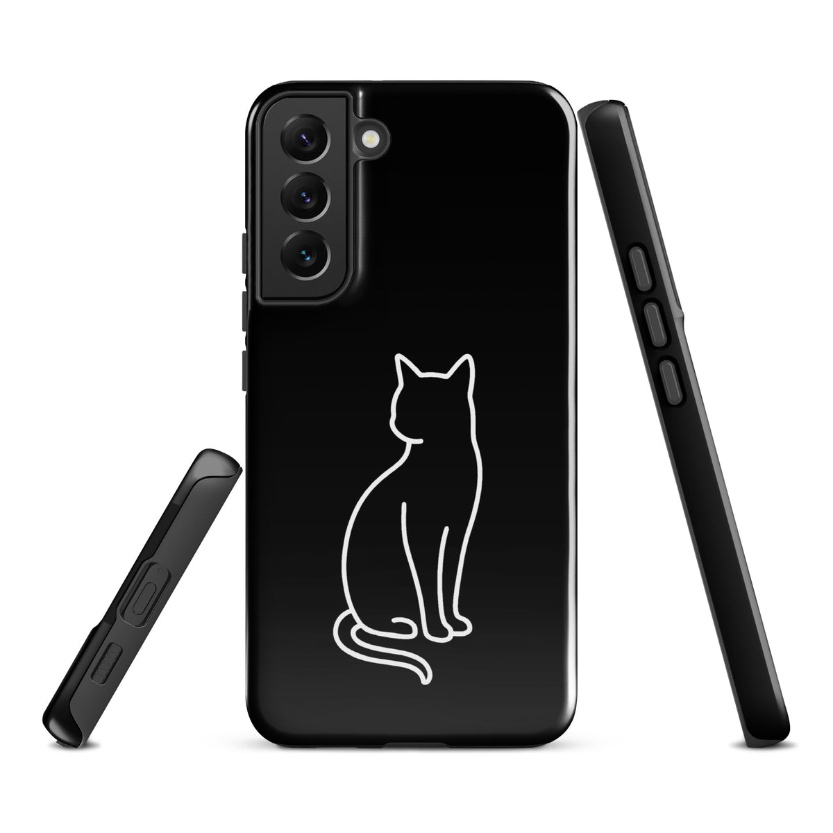 Phone Case for Samsung Galaxy with sitting cat design in black and white, perfect for modern pet lovers, offering dual-layer protection.