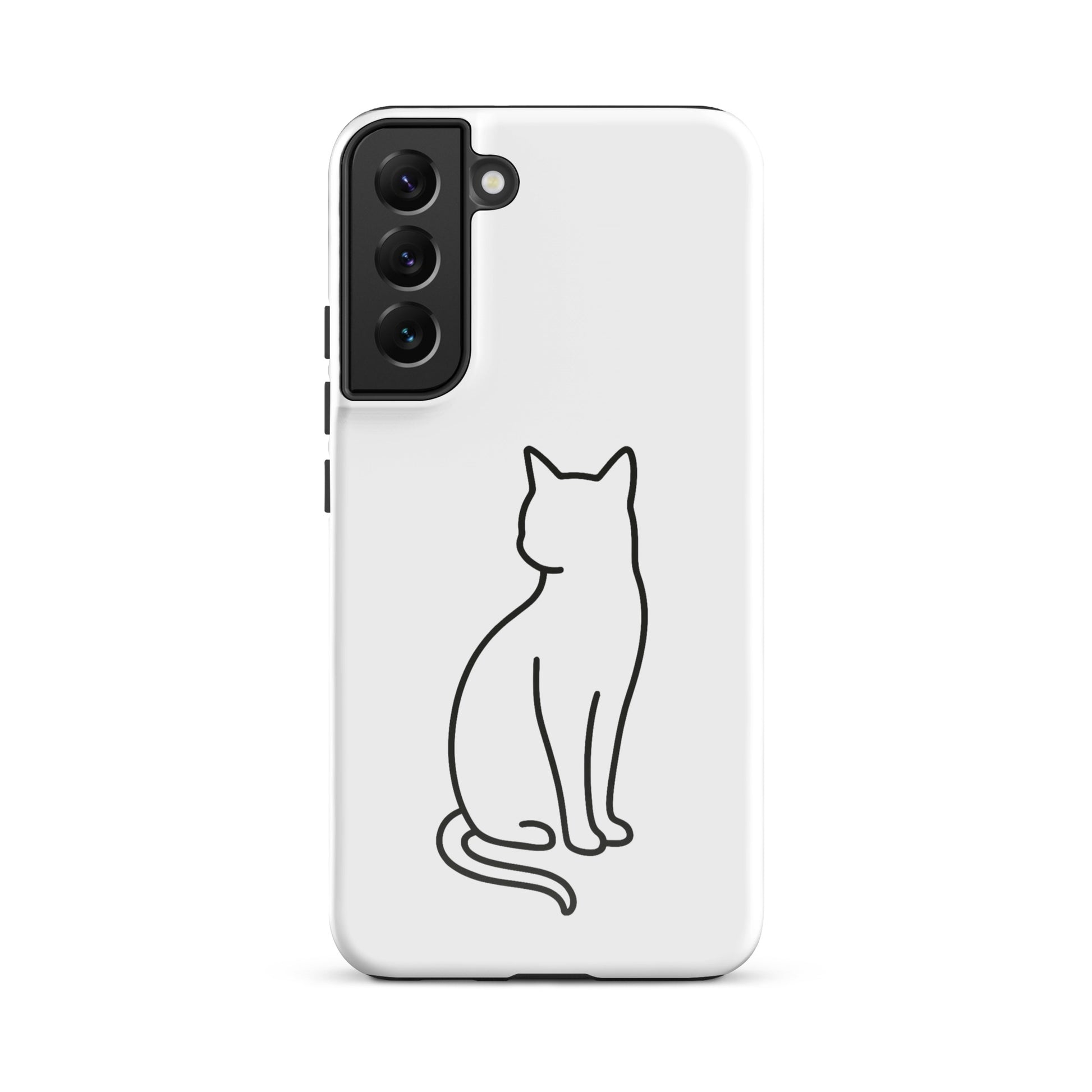 Phone Case for Samsung Galaxy featuring minimalist sitting cat design in black and white, perfect for modern pet lovers and device protection.