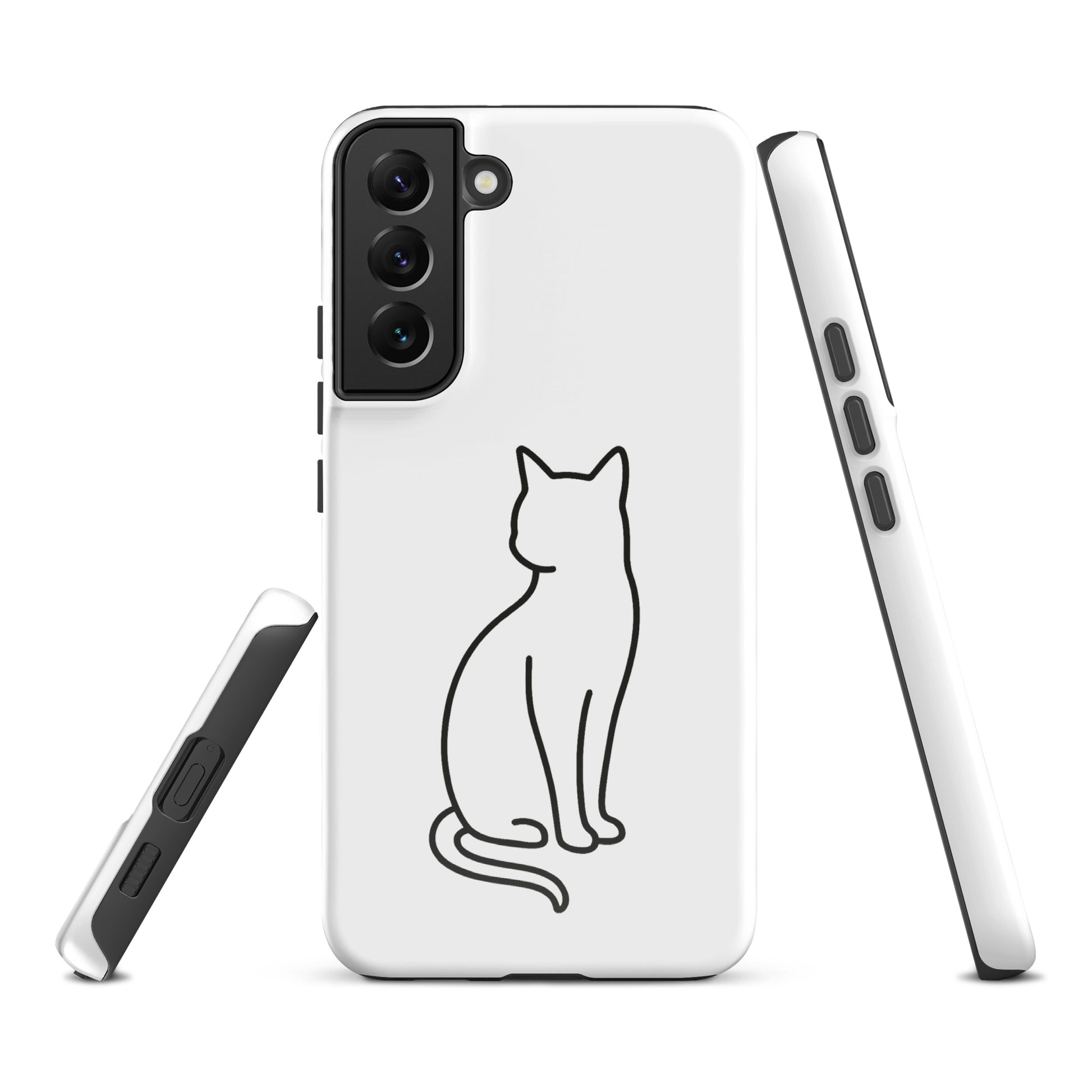 Phone Case for Samsung Galaxy featuring minimalist cat outline in white and black, perfect for modern pet lovers seeking style and protection.