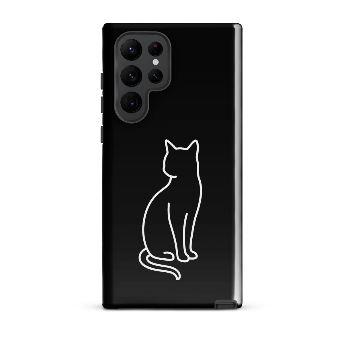 Phone Case for Samsung Galaxy with sitting cat design, ideal for modern pet lovers, black and white, dual-layer protection.