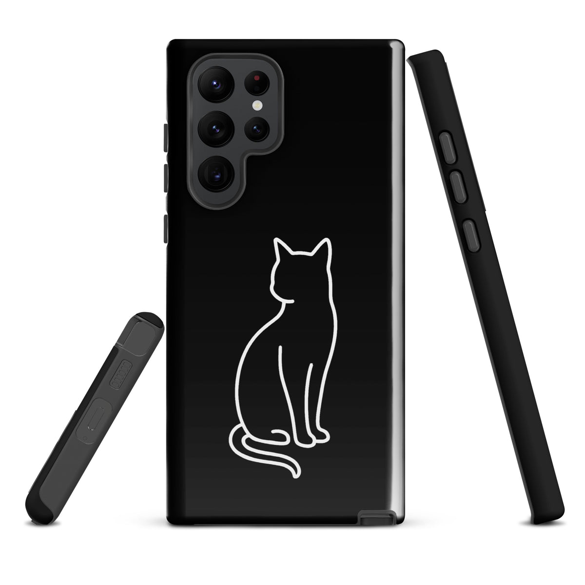 Black and white Phone Case for Samsung Galaxy featuring minimalist sitting cat design, ideal for modern pet lovers seeking chic protection.