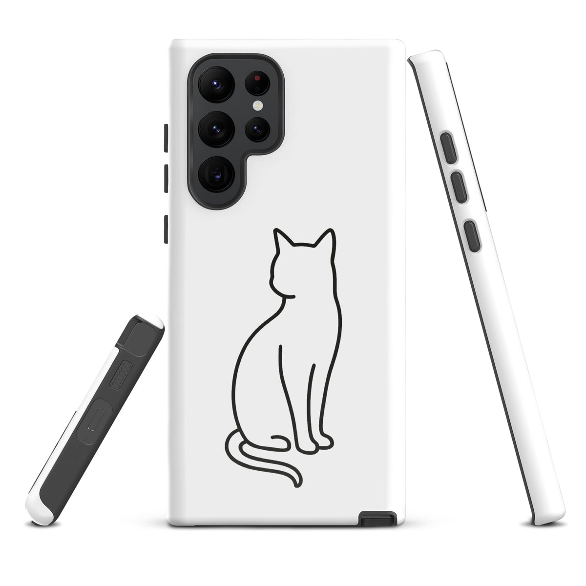 Phone Case for Samsung Galaxy with cat design in white and black, offering dual-layer protection, ideal for modern pet lovers.