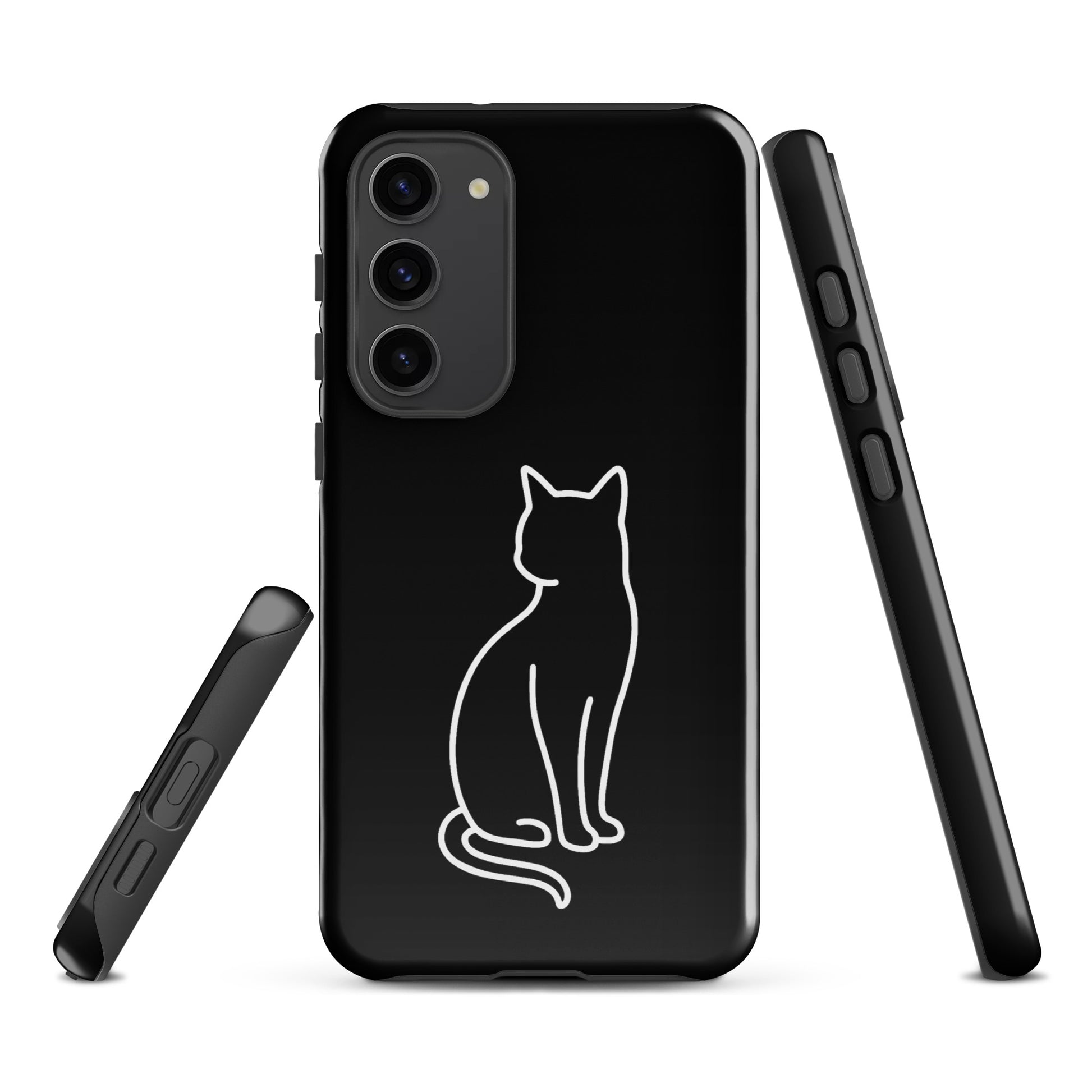 Phone Case for Samsung Galaxy with minimalist sitting cat design in black and white, perfect for modern pet lovers seeking style and protection.