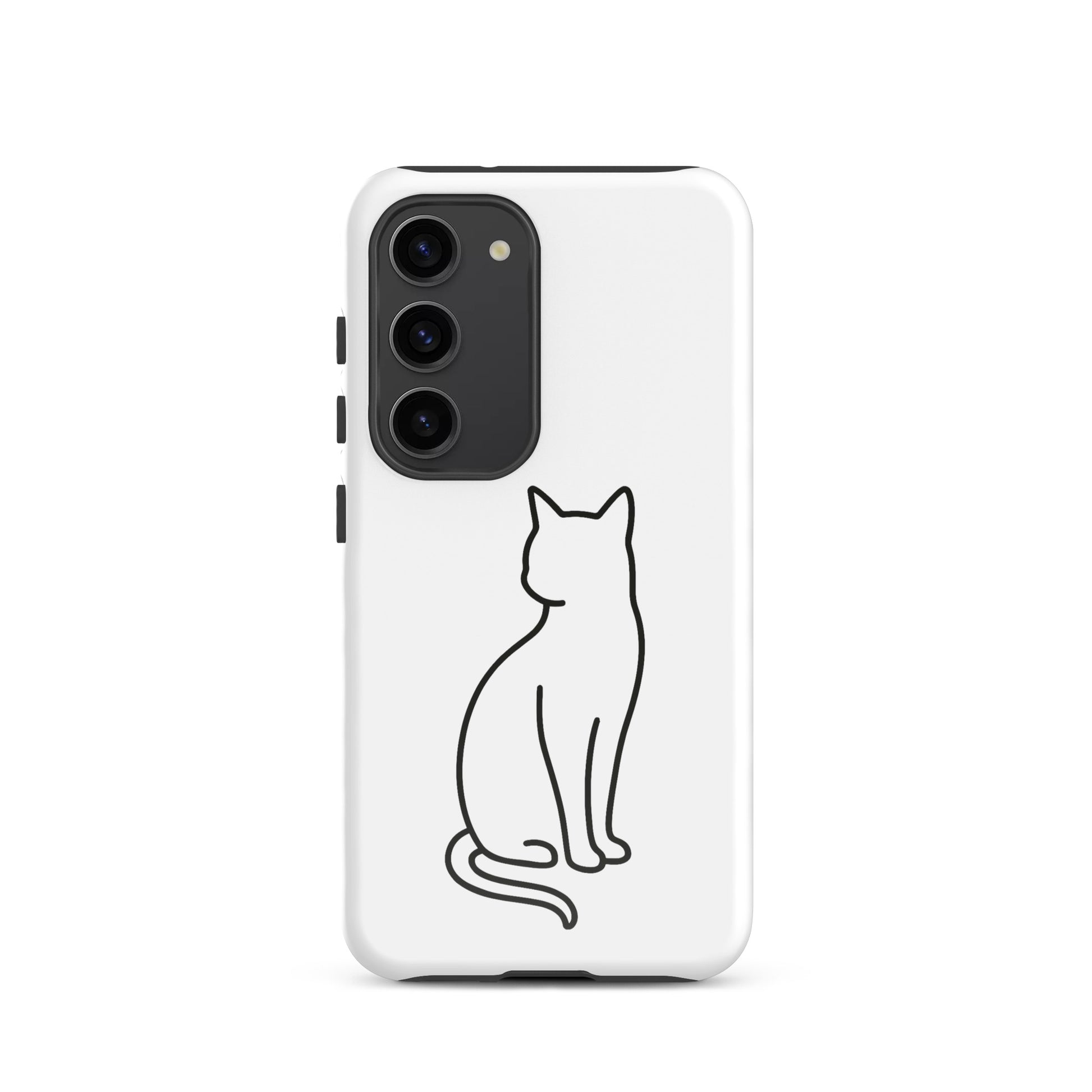 Phone Case featuring minimalist cat design for Samsung Galaxy in white and black color scheme, ideal for modern pet lovers.