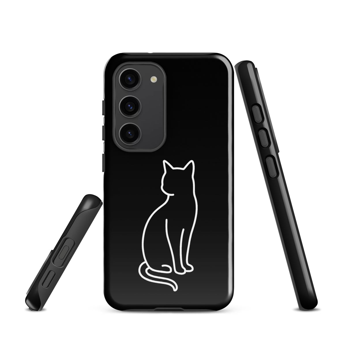 Black and white Phone Case for Samsung Galaxy featuring minimalist cat design for stylish pet lovers.