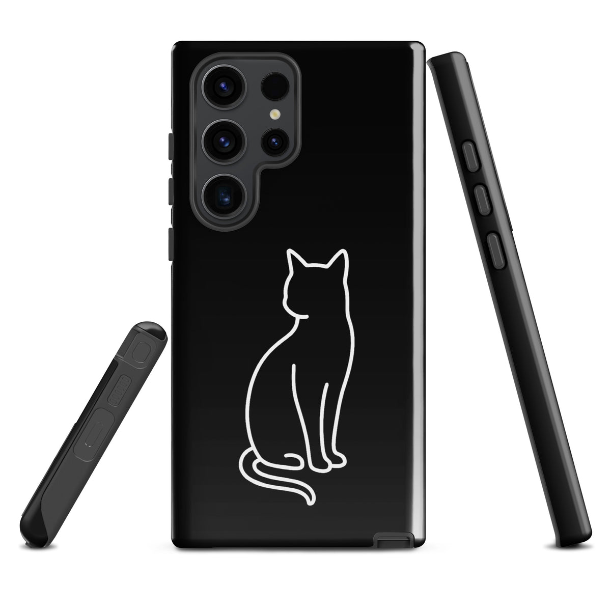 Phone Case for Samsung Galaxy with sitting cat design, black and white color, perfect for modern pet lovers seeking protection and style.