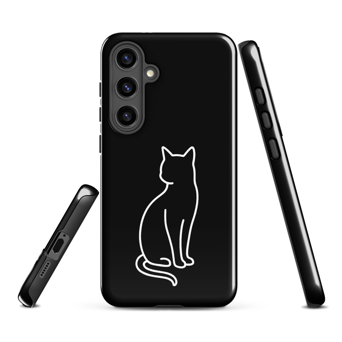 Phone Case for Samsung Galaxy with sitting cat design in black and white, ideal for modern pet lovers. Chic protective accessory.