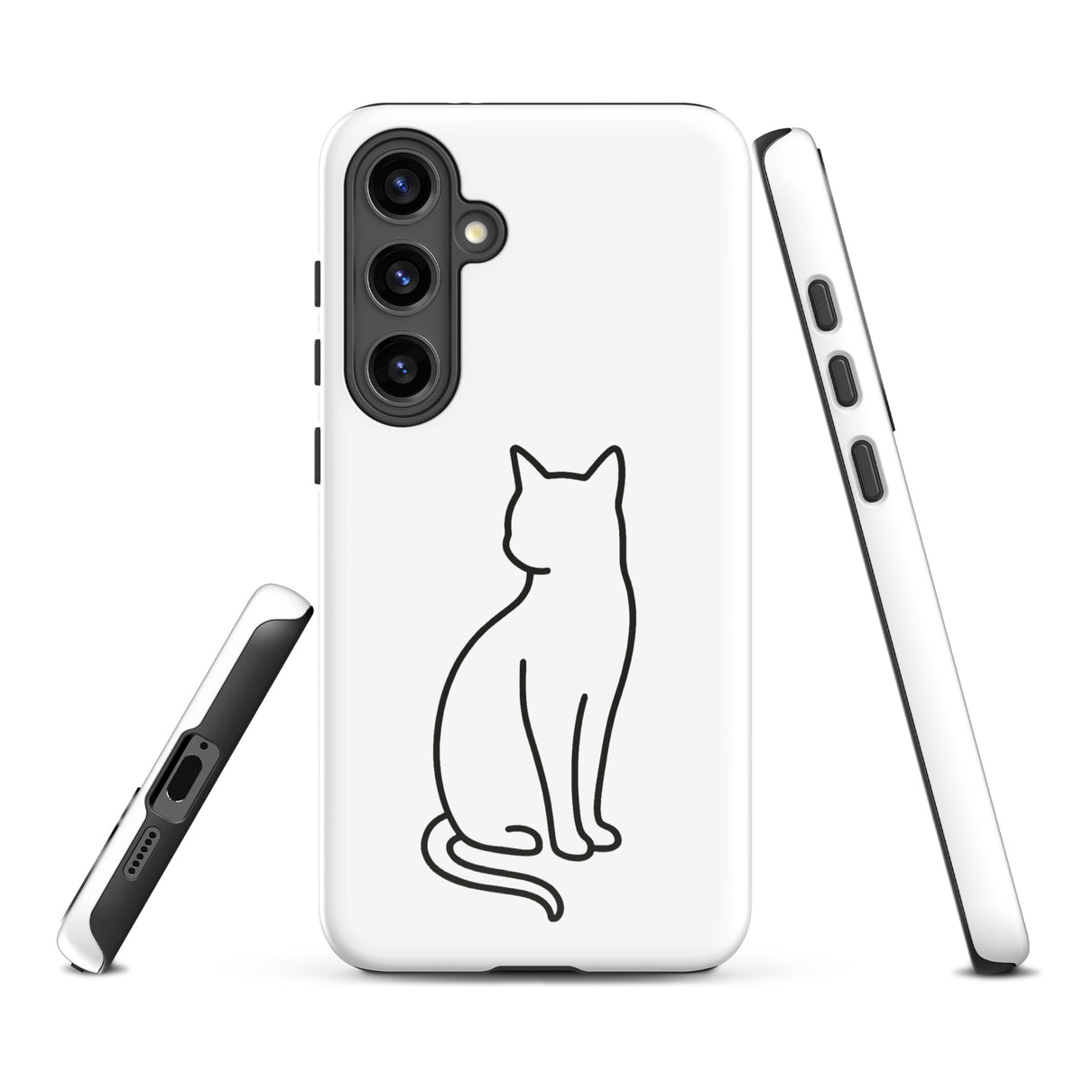 Phone Case for Samsung Galaxy with sitting cat design, perfect for modern pet lovers in chic white and black colors.