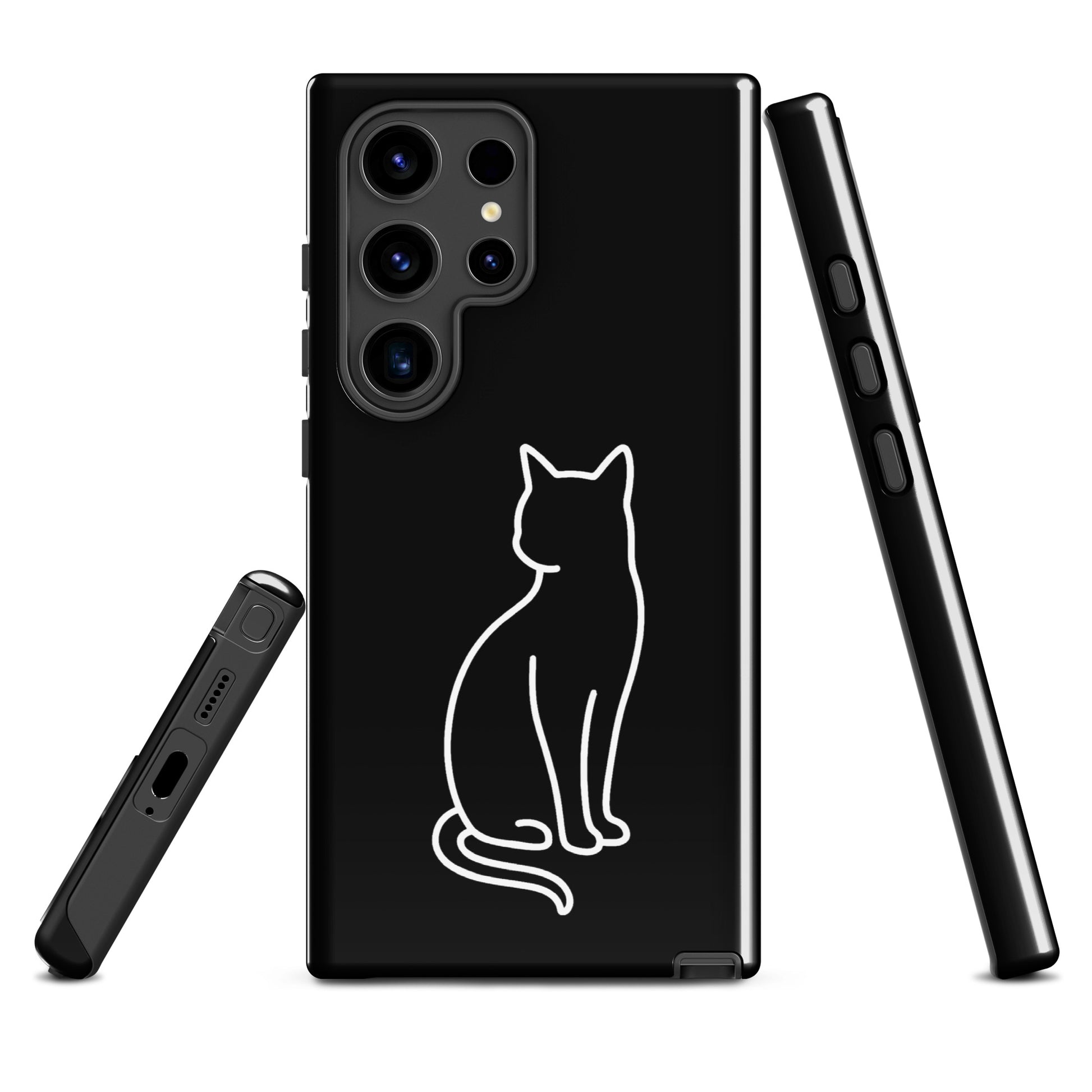 Phone Case for Samsung Galaxy with minimalist cat design in black and white, ideal for modern pet lovers, provides dual-layer protection.