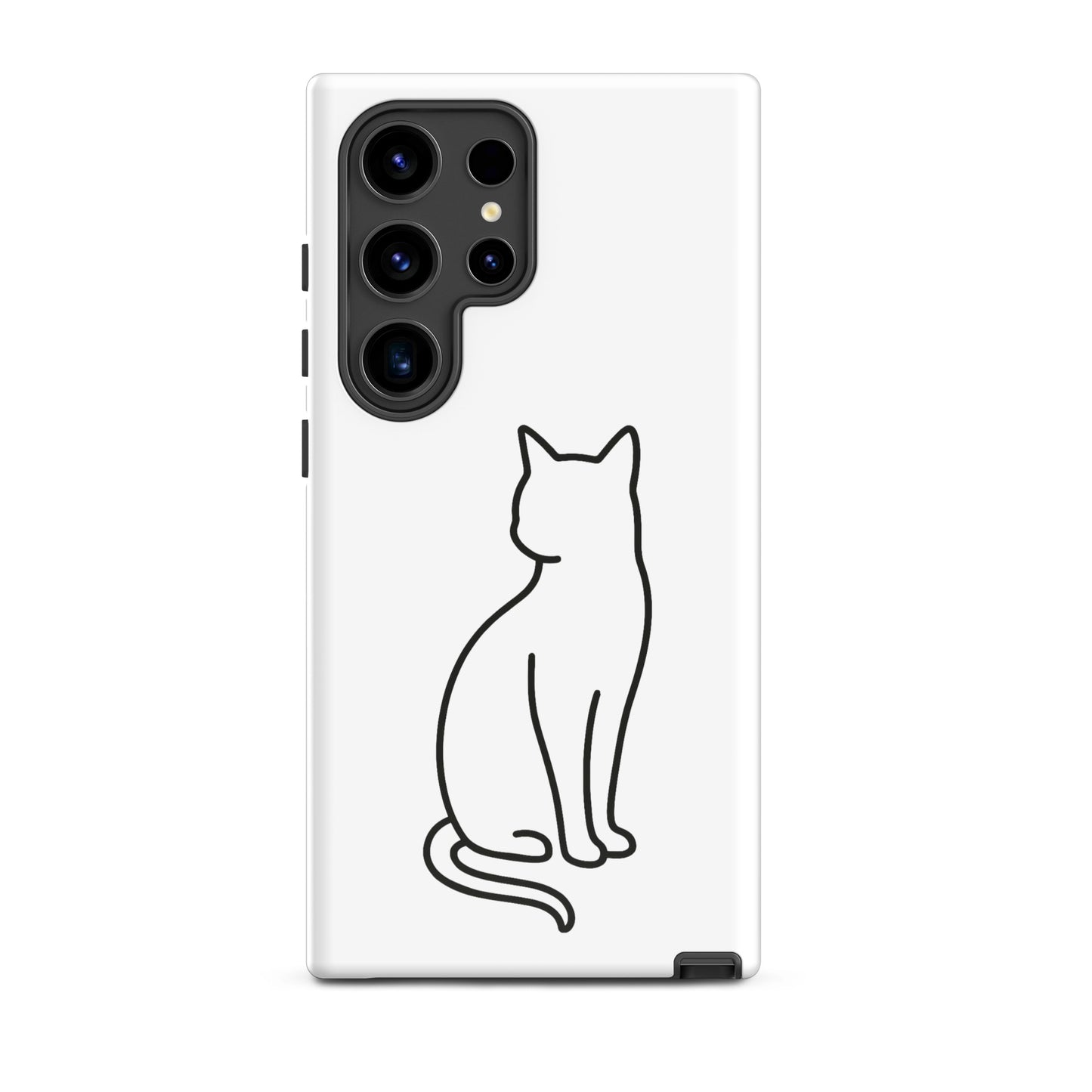 Phone Case for Samsung Galaxy featuring minimalist cat outline in white and black design, perfect for pet lovers seeking style and protection.