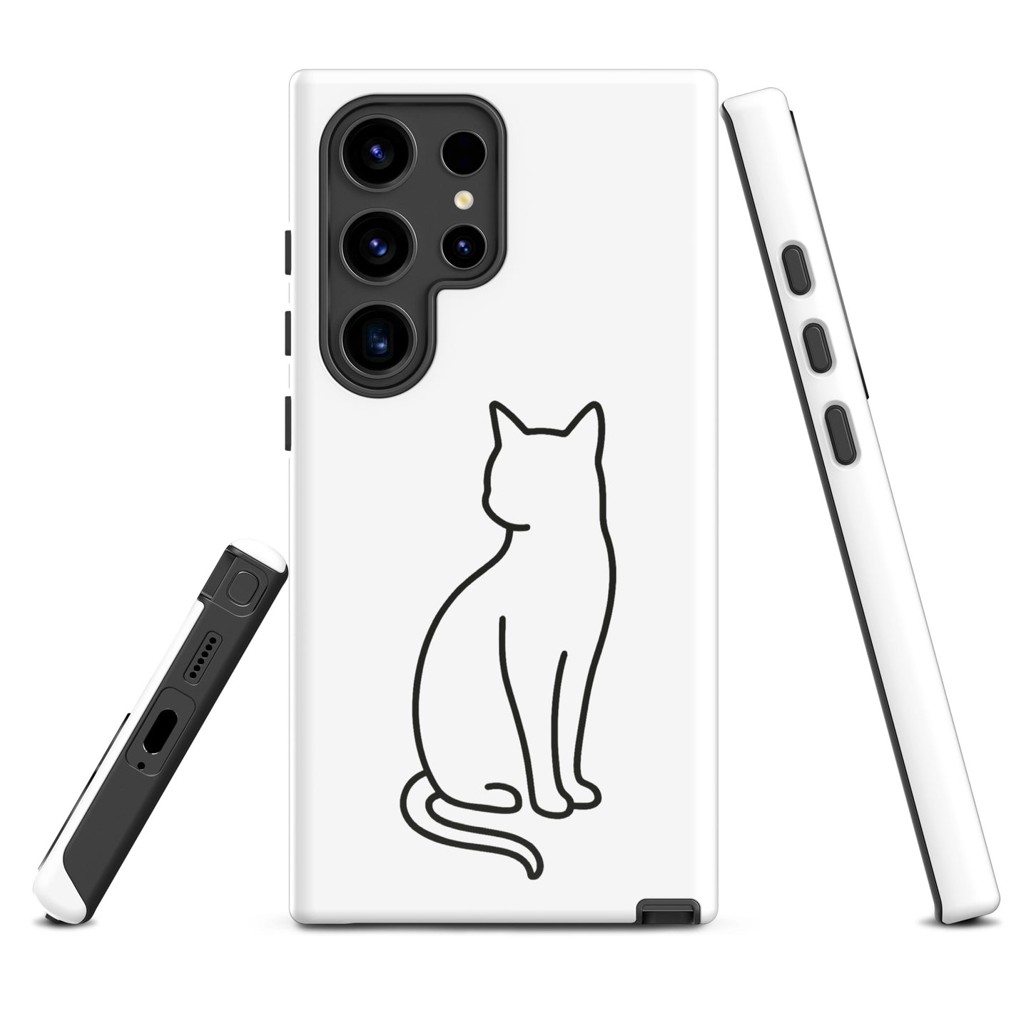 Phone Case for Samsung Galaxy with sitting cat design, white and black, perfect for modern pet lovers, providing stylish protection.
