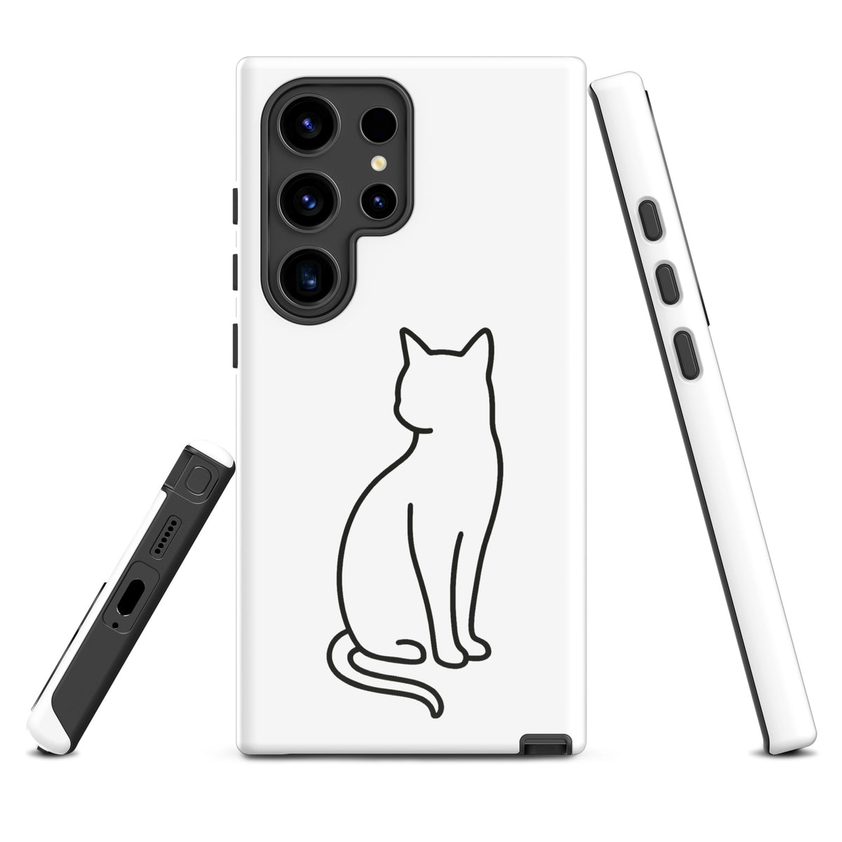 Phone Case for Samsung Galaxy with sitting cat design, white and black, perfect for modern pet lovers, providing stylish protection.