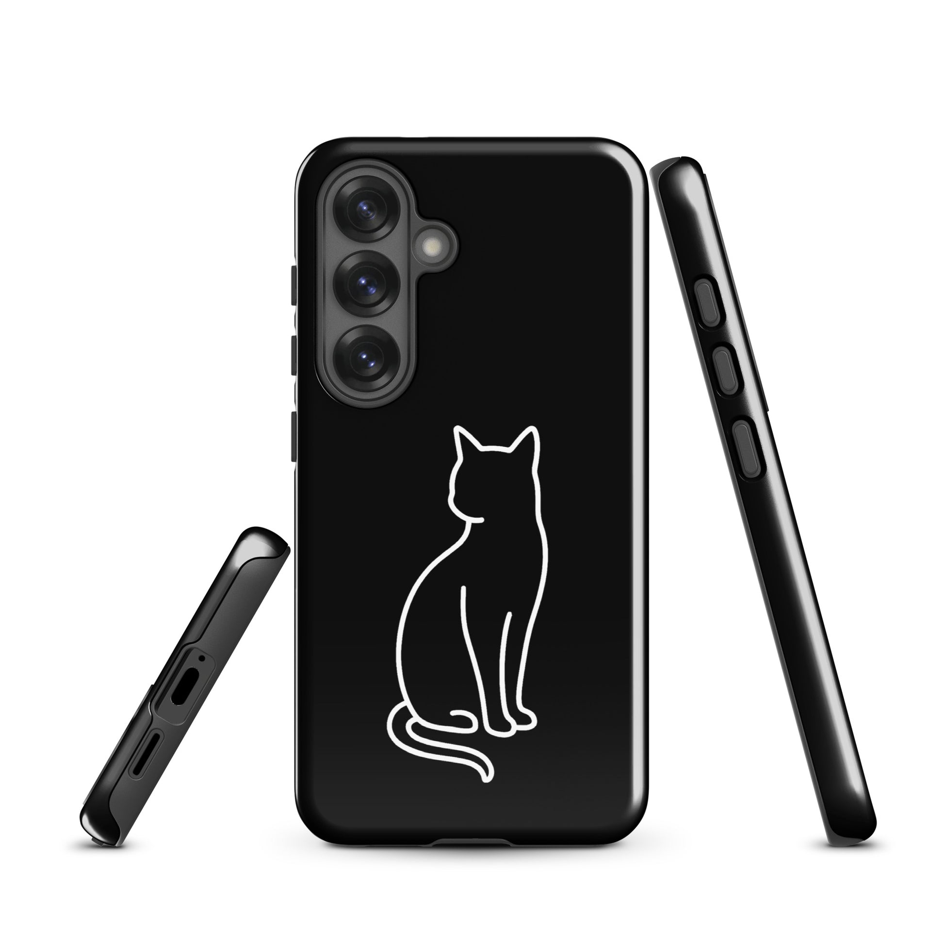 Phone Case for Samsung Galaxy with minimalist cat outline in black and white, perfect for modern pet lovers seeking style and protection.