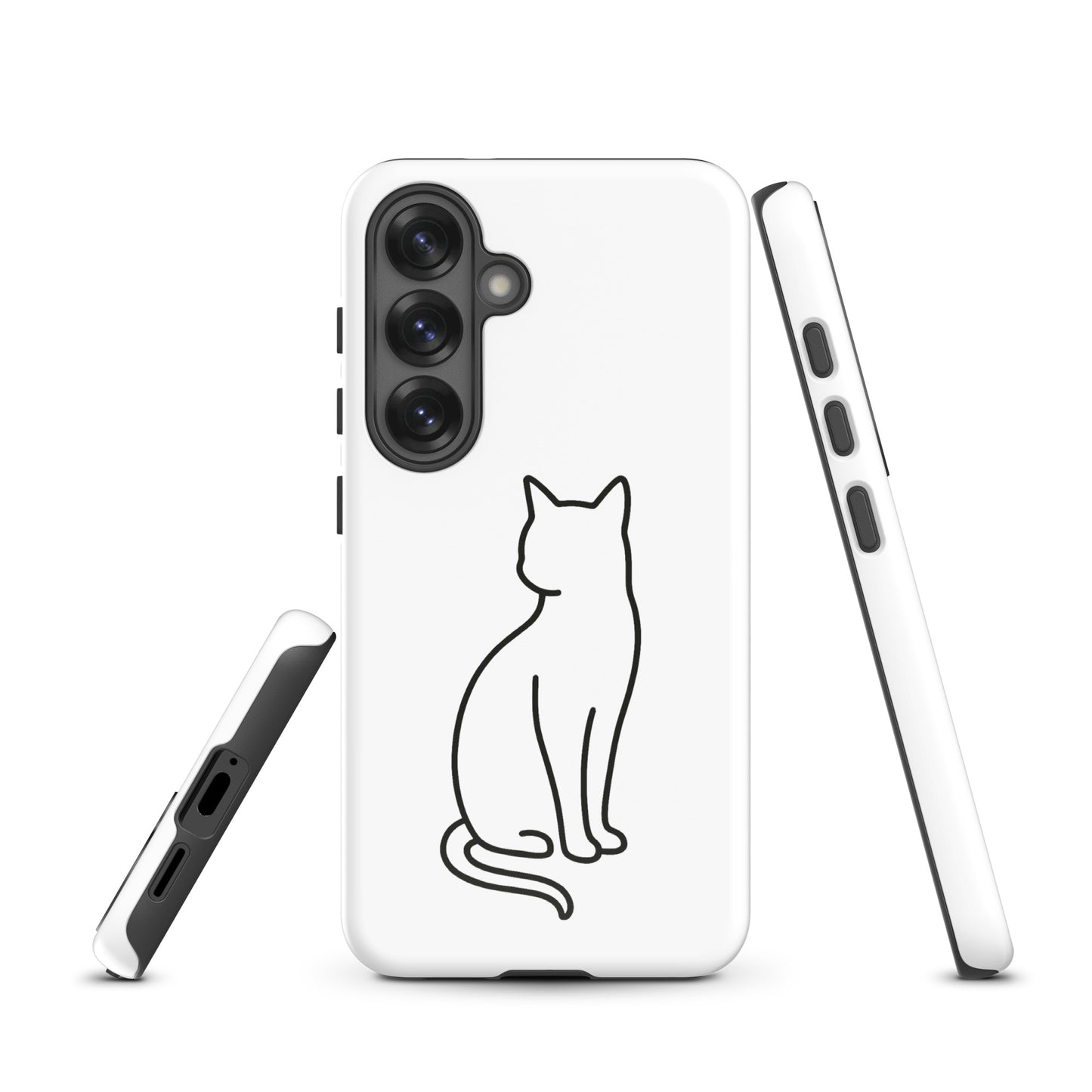 Phone Case for Samsung Galaxy with minimalist cat design, white and black colors, ideal for modern pet lovers.
