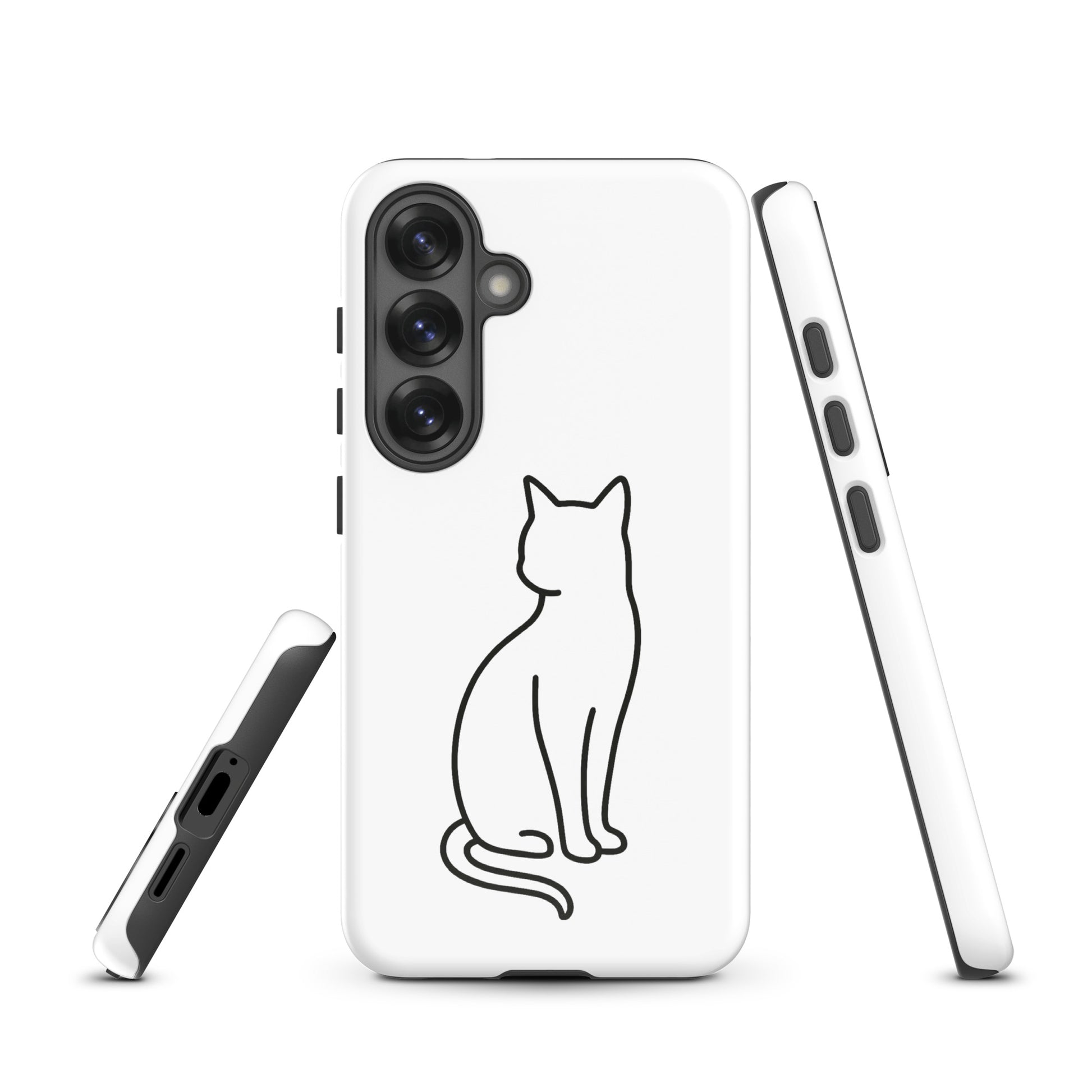 Phone Case for Samsung Galaxy with minimalist cat design, white and black colors, ideal for modern pet lovers.