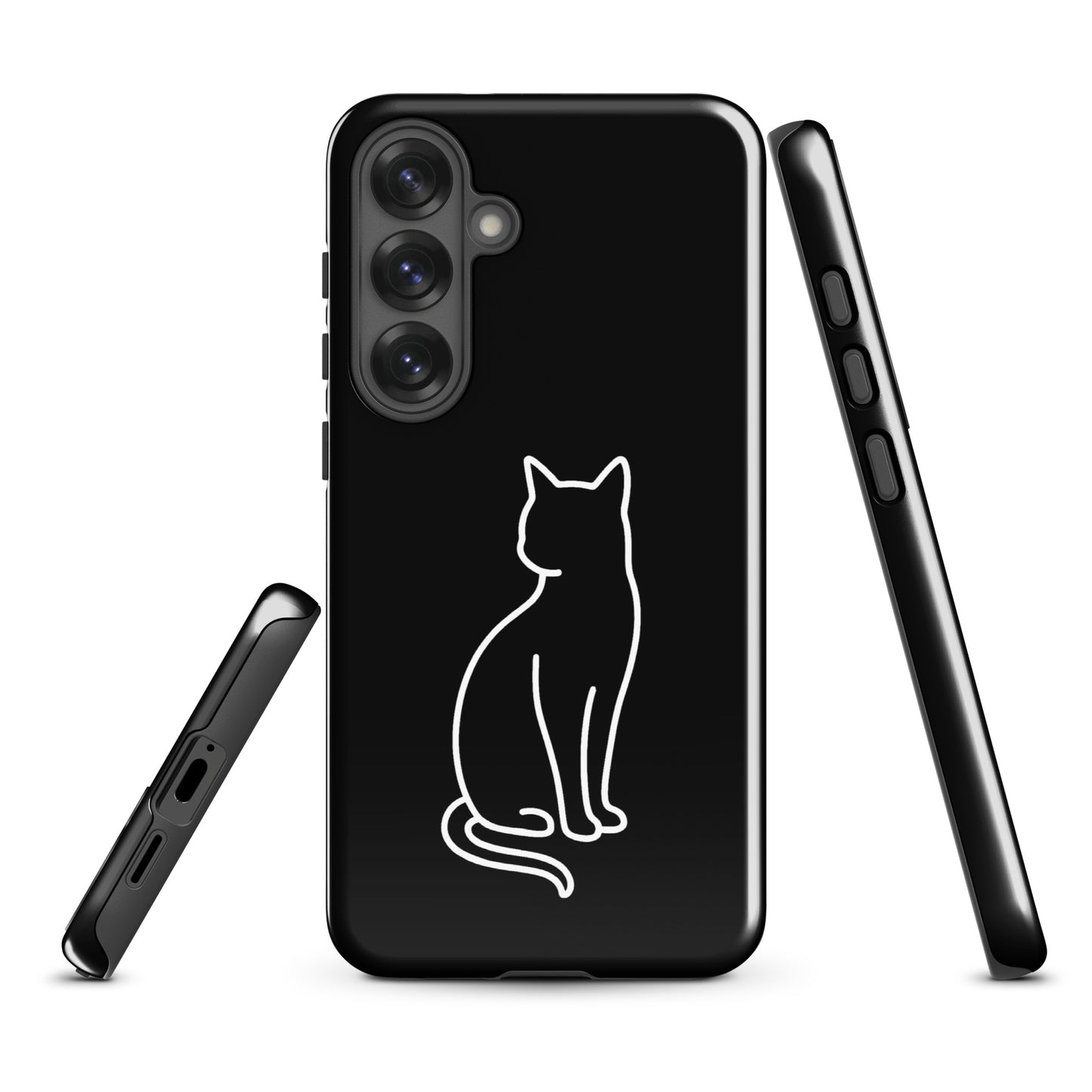 Black and white Phone Case for Samsung Galaxy with minimalist cat design, perfect for modern pet lovers seeking style and protection.