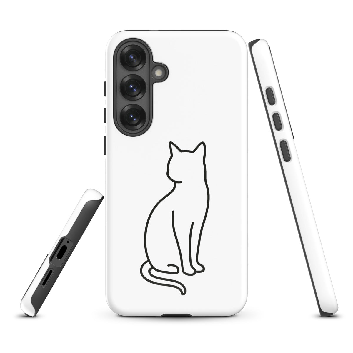 Phone Case for Samsung Galaxy with sitting cat outline in black on white, designed for modern pet lovers with protective features.