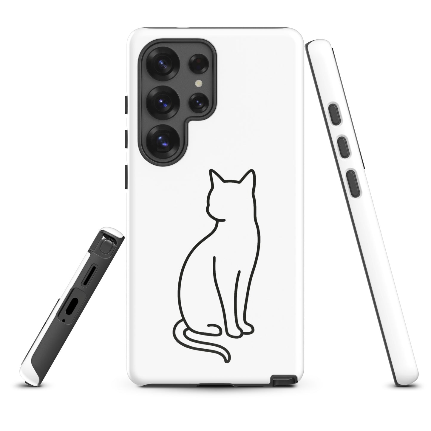 Phone Case for Samsung Galaxy with minimalist cat design in black and white, perfect for modern pet lovers, offering stylish protection.