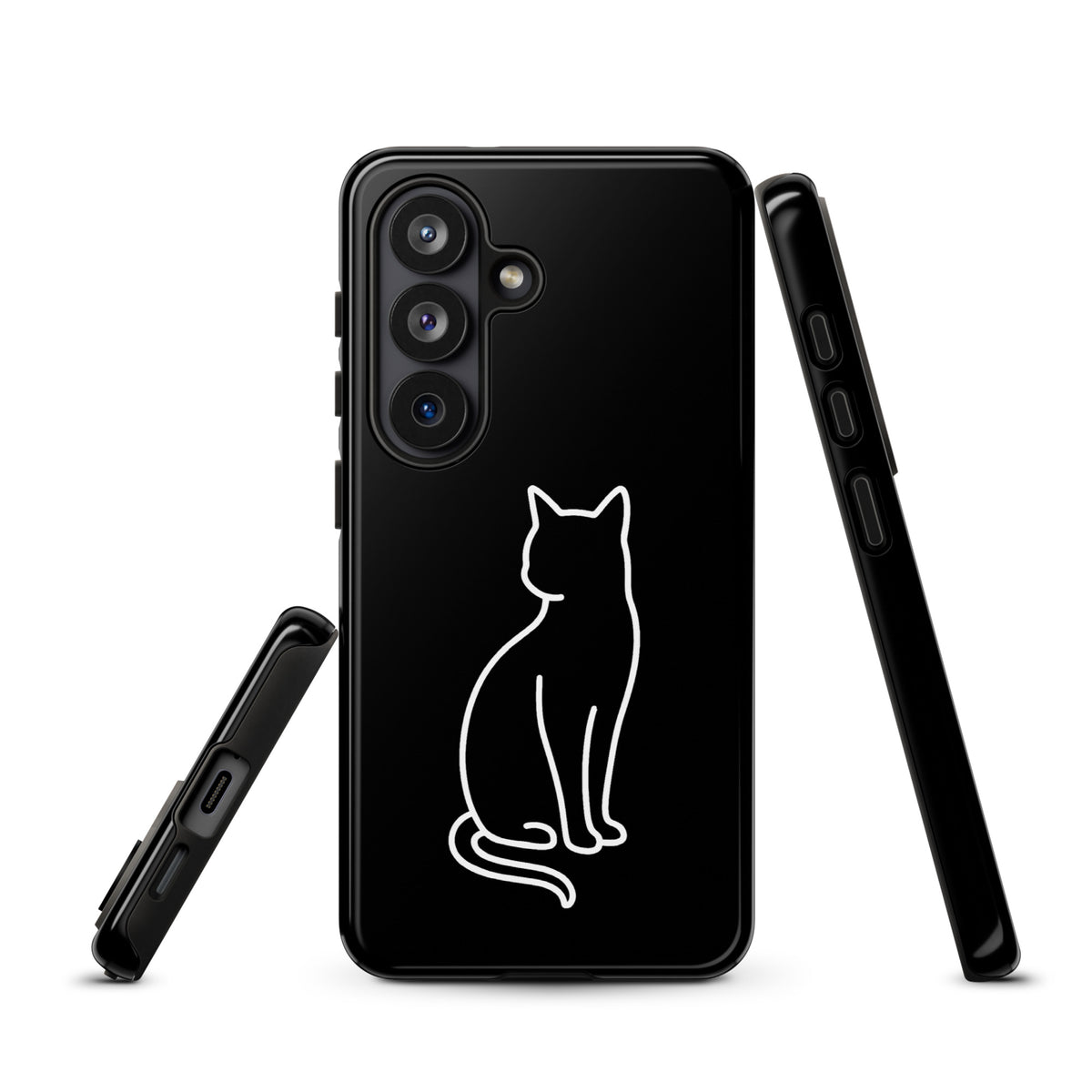 Phone Case for Samsung Galaxy with sitting cat design in black and white for modern pet lovers, providing dual-layer protection.