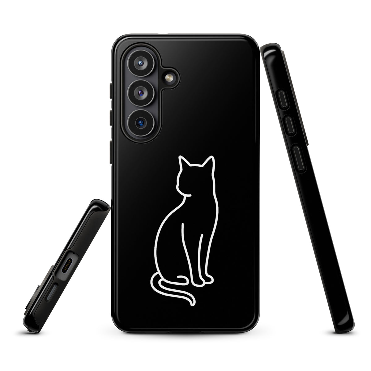 Phone Case for Samsung Galaxy with sitting cat design, black and white, for modern pet lovers, dual-layer protection