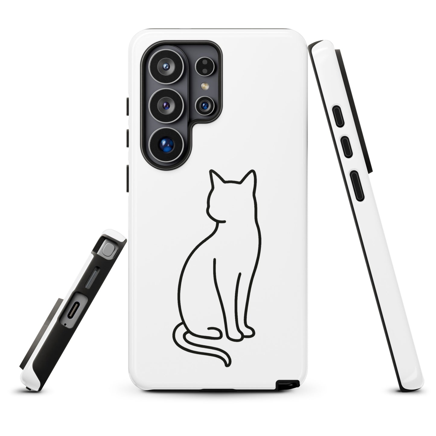 Phone Case for Samsung Galaxy with sitting cat design in white and black, ideal for modern pet lovers, offering chic dual-layer protection.