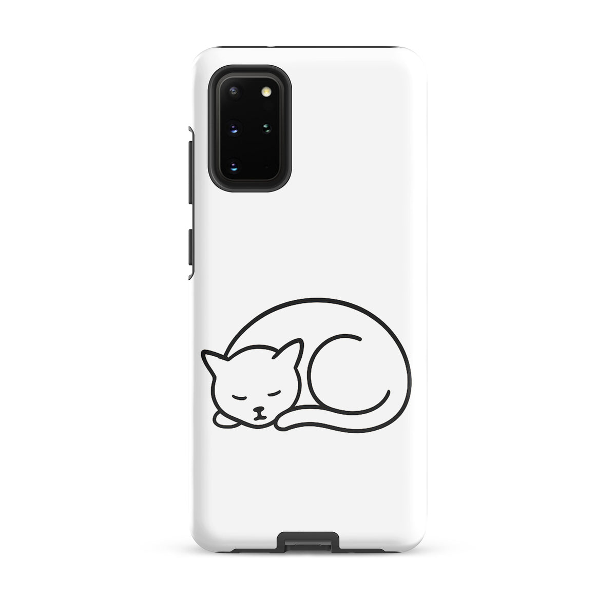 Phone Case for Samsung Galaxy with minimalist curled-up cat design in white and black. Perfect for cat lovers seeking style and protection.