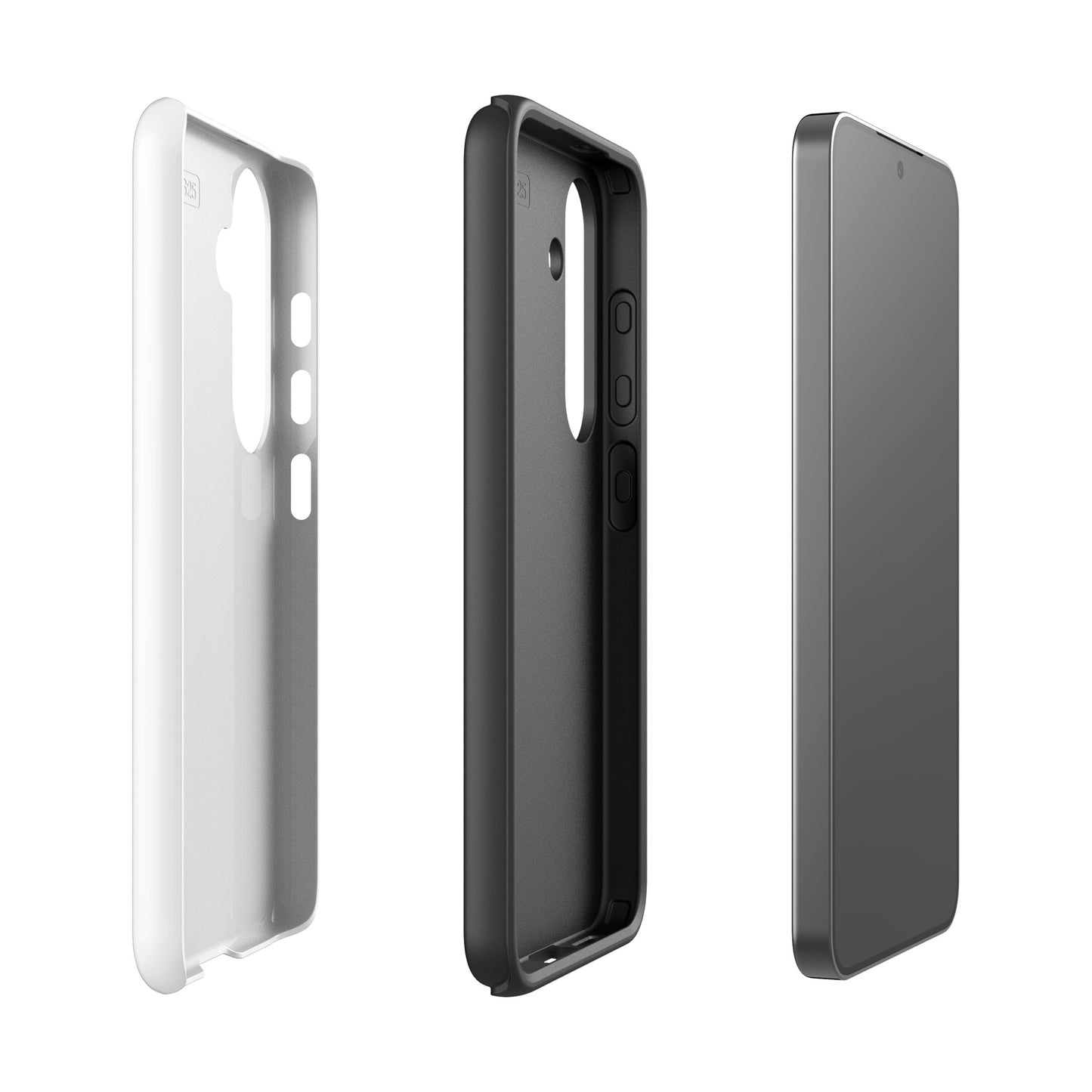Phone Case for Samsung Galaxy with minimalist curled-up cat design in white/black, showcasing dual-layer protection for cat lovers.