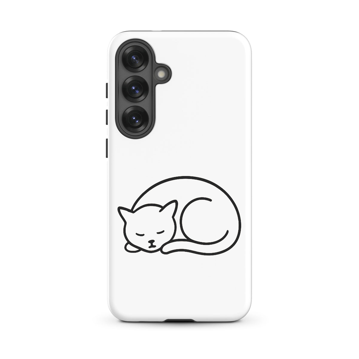 Phone Case for Samsung Galaxy with minimalist curled-up cat design in white and black