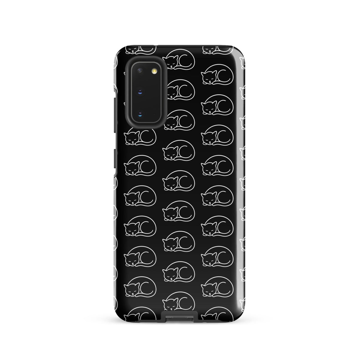 Phone Case for Samsung Galaxy with black and white curled-up cat pattern, perfect for cat lovers seeking stylish protection.
