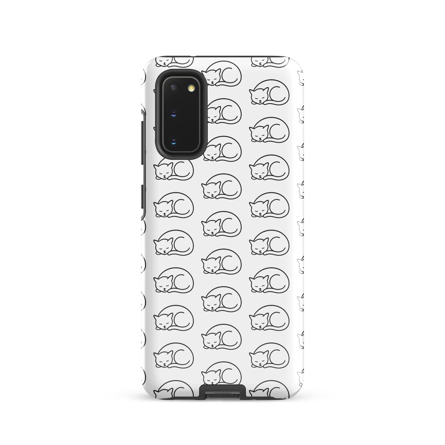 Phone Case for Samsung Galaxy with curled-up cat pattern in white and black, perfect for feline fans, offering stylish protection.